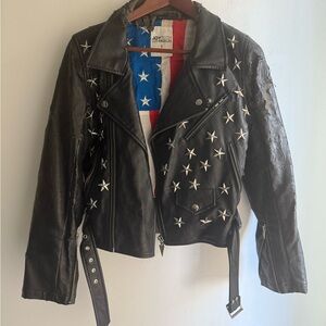 Joyrich Los Angeles Star Studded Faux Leather Moto Jacket • Black • Size S RARE